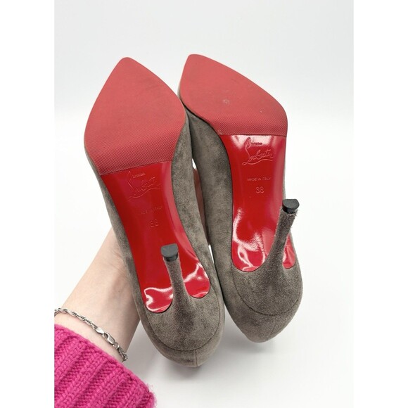 Christian Louboutin Gray Suede Stiletto Decoltish 85 Pumps Roche Sz EU 38 8 - Picture 10 of 14